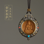 Fanchen· Hand-carved white copper Tibetan silver sandalwood Buddha statue pendant necklace