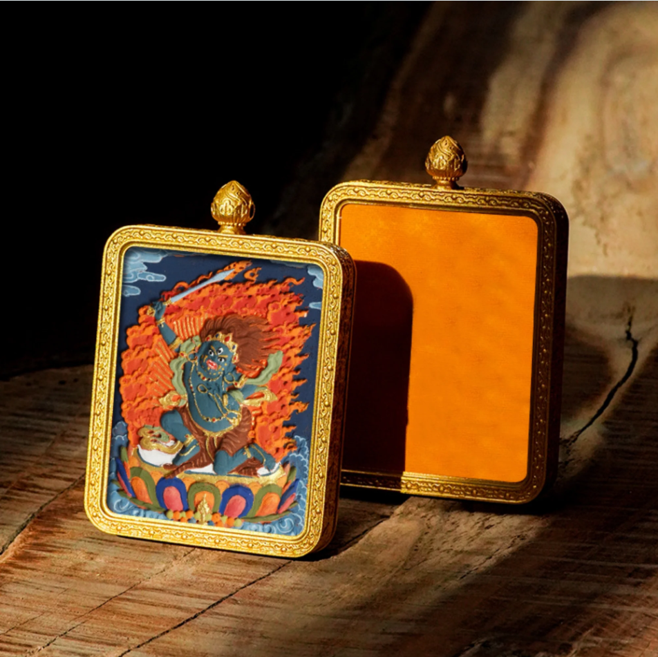 Fanchen·Hand-painted 3D Thangka brass Buddha image pendant necklace (Gawu Box)