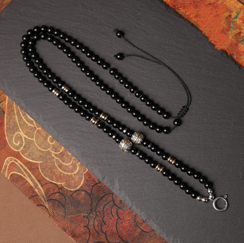 Natural Black Agate Tibetan Silver Thangka Pendant Replacement Chain
