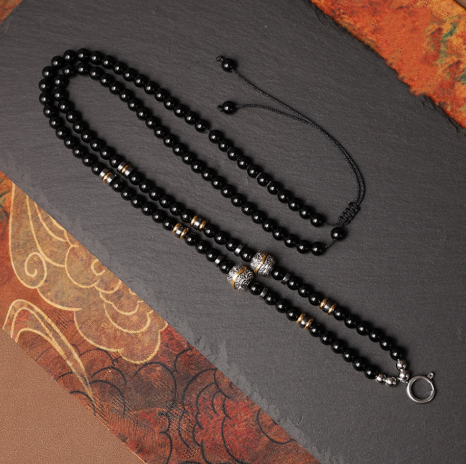 Natural Black Agate Tibetan Silver Thangka Pendant Replacement Chain