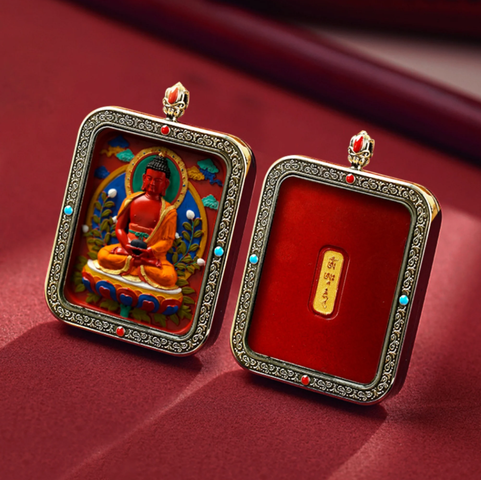 Fanchen·Hand-painted thangka cinnabar white copper pendant necklace (Gawu box)
