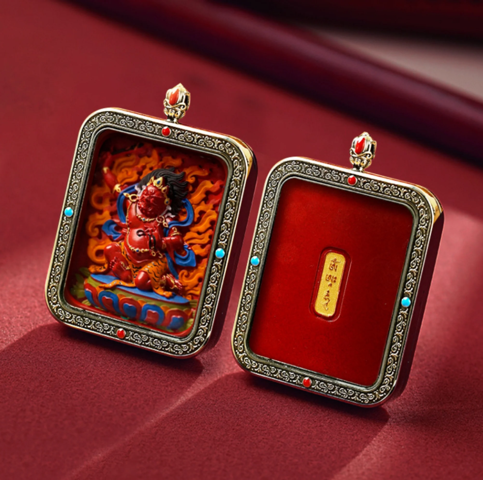 Fanchen·Hand-painted thangka cinnabar white copper pendant necklace (Gawu box)